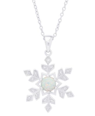 Macy's - Lab-grown Opal Snowflake 18" Pendant Necklace (1/3 ct. t.w.) in Sterling Silver