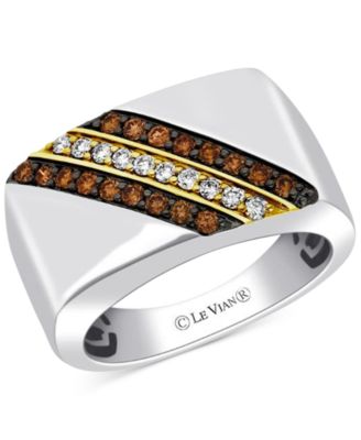 Le Vian - Men's Chocolate Diamond (3/8 ct. t.w.) & Nude Diamond (1/5 ct. t.w.) Diagonal Ring in Sterling Silver & 14k Gold-Plate