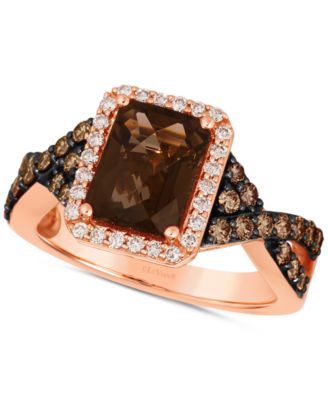 Le Vian - Chocolate Quartz (2 ct. t.w.) & Diamond (5/8 ct. t.w.) Halo Twist Ring in 14k Rose Gold