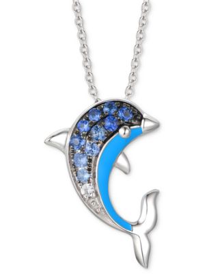 Le Vian - Denim Ombr&eacute; (1/5 ct. t.w.) & White Sapphire Accent Dolphin Blue Enamel Pendant Necklace in 14k White Gold, 18" + 2" extender