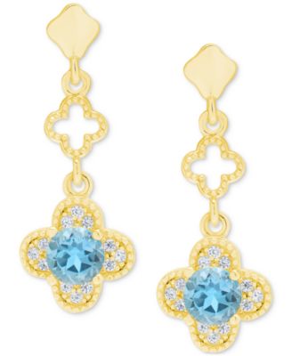 Macy's - Lab-Grown Aquamarine (7/8 ct. t.w.) & Lab-Grown White Sapphire (1/4 ct. t.w.) Quatrefoil Drop Earrings in 14k Gold-Plated Sterling Silver