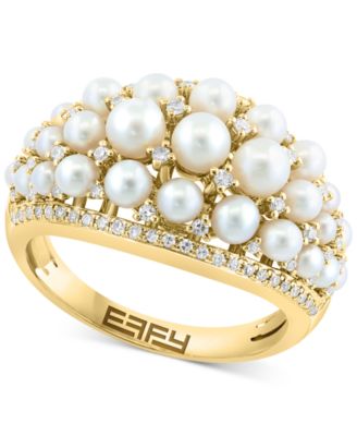 EFFY Collection - Freshwater Pearl (2 - 3-1/2mm) & Diamond (1/3 ct. t.w.) Cluster Ring in 14k Gold