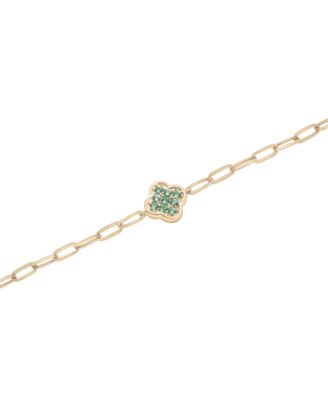 Macy's - Lab-Grown Emerald Clover Ankle Bracelet (1/5 ct. t.w.) in 14k Gold-Plated Sterling Silver