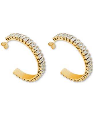 Heymaeve - 18k Gold-Plated Medium Emerald-Cut Cubic Zirconia C-Hoop Earrings, 1.96"