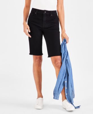 Style & Co - Women's Mid-Rise Raw-Edge Bermuda Jean Shorts