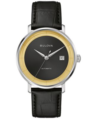 Bulova - Men's Classic Frank Sinatra Rat Pack Automatic Black Leather Strap Watch 40mm