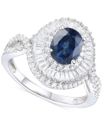Macy's - Sapphire (1-1/2 ct. t.w.) & Diamond (3/4 ct. t.w.) Halo Ring in 14k White Gold