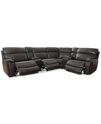 Furniture - 132.5" 6-Pc. Leather Sectional with 3 Power Recliners and 2 Consoles