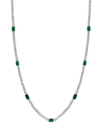 EFFY Collection - Emerald (1-7/8 ct. t.w.) & Diamond (1/2 ct. t.w.) 18" Collar Necklace in Sterling Silver