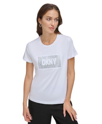 DKNY - Women's Studded-Logo Crewneck Short-Sleeve Top