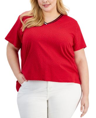 Tommy Hilfiger - Plus Size V-Neck Dot-Print Top