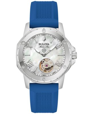 Bulova - Women's Automatic Marine Star Blue Silicone Strap Watch 35mm