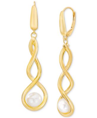 Macy's - Cultured Freshwater Pearl (7-8mm) Twist Drop Leverback Earrings in 14k Gold