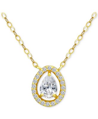 Giani Bernini - Cubic Zirconia Pear Halo Pendant Necklace in 18k Gold-Plated Sterling Silver, 16" + 2"