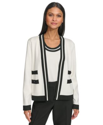 KARL LAGERFELD PARIS - Women's Open-Front Long-sleeve Knit Cardigan