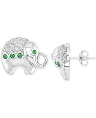 Macy's - Simulated Nano Emerald (1/10 ct. t.w.) & Cubic Zirconia Good Luck Elephant Stud Earrings