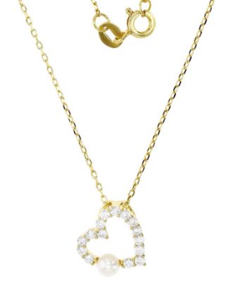 Macy's - Cubic Zirconia & Imitation Pearl Open Heart Pendant Necklace in 14k Gold-Plated Sterling Silver, 16" + 2" extender