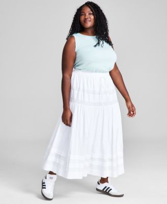 And Now This - Plus Size Crochet Pull-On Maxi Skirt