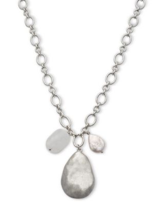 Style & Co - Hammered Teardrop & Freshwater Pearl Pendant Necklace, 38" + 3" extender
