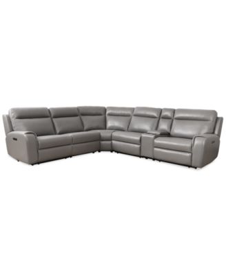 Furniture - Sheeler 6-Pc. Faux Leather Sectional with 3 Power Motion Chairs & 1 Console