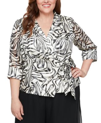Alex Evenings - Plus Size Printed 3/4-Sleeve Wrap Blouse