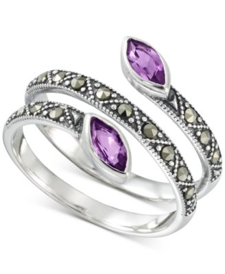 Macy's - Amethyst (5/8 ct. t.w.) & Marcasite (1/4 ct. t.w.) Coil Ring in Sterling Silver