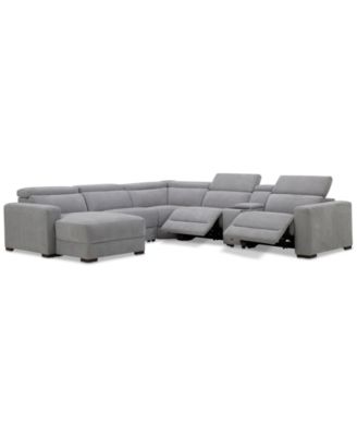 Furniture - Nevio 6-Pc. Fabric Power Headrest Sectional with Chaise & Console and 2 Power Motion Chairs