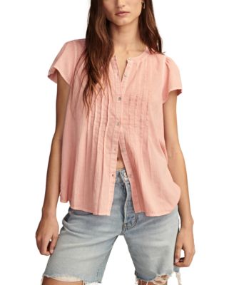 Lucky Brand - Women's Cotton Pintuck-Pleated Flutter-Sleeve Blouse