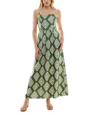 As U Wish - Juniors' Printed Square-Neck Maxi Dress