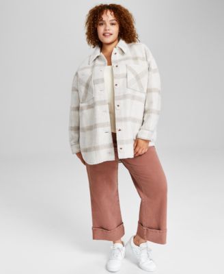 And Now This - Trendy Plus Size Plaid Shirt Jacket