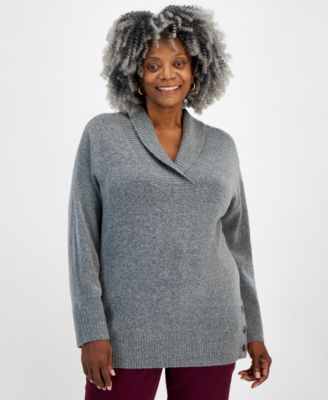 Style & Co - Plus Size Solid Shawl-Collar Tunic Sweater