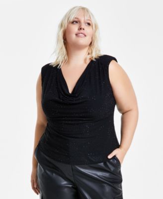 Bar III - Plus Size Cowl-Neck Sleeveless Embellished Top,