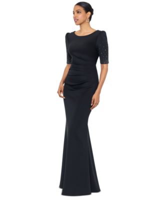 XSCAPE - Women's Embellished Scuba Boat-Neck Gown