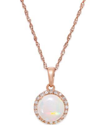 Macy's - Opal (3/4 ct. t.w.) and Diamond Accent Pendant Necklace in 14k Rose Gold
