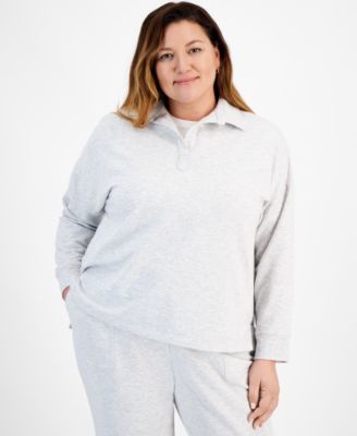 Style & Co - Plus Size Johnny-Collar Long-Sleeve Top