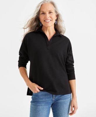 Style & Co - Petite Heathered Johnny Collar Fleece Top