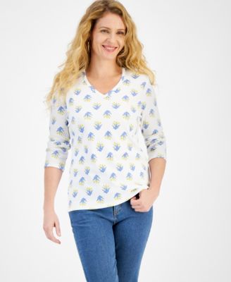 Style & Co - Women's Printed V-Neck 3/4-Sleeve Top