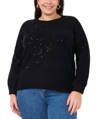 Vince Camuto - Plus Size Sequin Raglan-Sleeve Crewneck Sweater