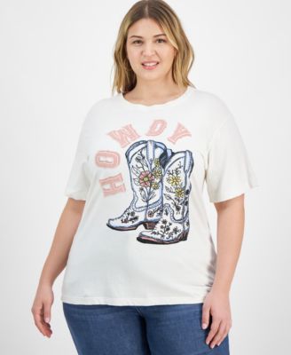 Rebellious One - Trendy Plus Size Cotton Howdy T-Shirt