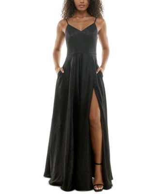 B Darlin - Juniors' Spaghetti-Strap Jacquard Gown