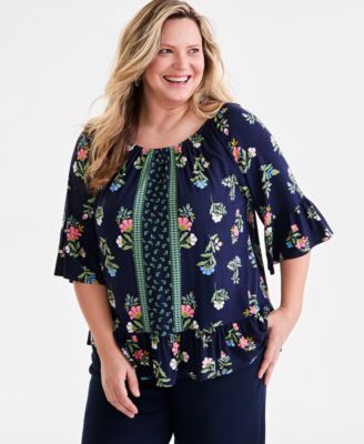 Style & Co - Plus Size Runway Floral Convertible Top