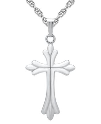 Macy's - Curved & Ribbed Polished Cross 18" Pendant Necklace in Sterling Silver