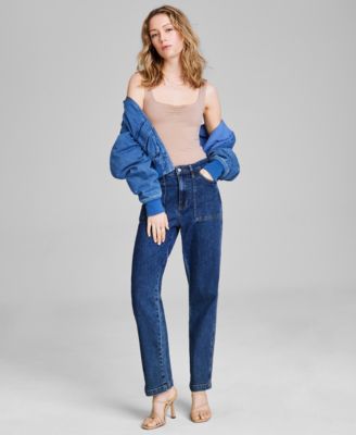 And Now This - Women's Ruched Square-Neck Tank Bodysuit