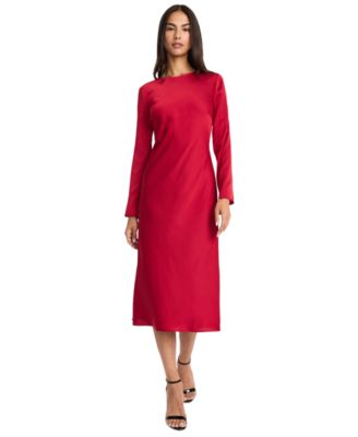 Donna Morgan - Women's Long-Sleeve Back-Slit Midi Dress