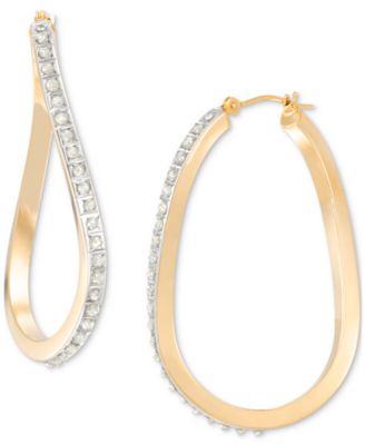 Macy's - Diamond Accent Fascination Wavy Hoop Earrings in 14k Yellow Gold