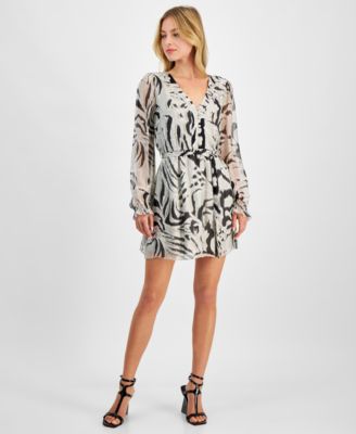 GUESS - Women's Marcelle V-Neck Tie-Waist Chiffon Dress