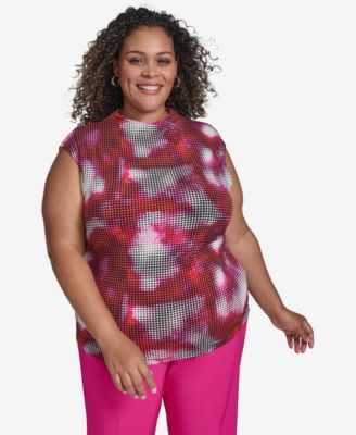 DKNY - Plus Size Printed Funnel Neck Sleeveless Top