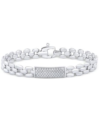 Macy's - Diamond Pav&eacute; Bar Plate Panther Link Bracelet (1/2 ct. t.w.) in Sterling Silver