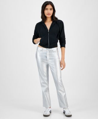 Madden Girl - Juniors' Metallic Coated Straight-Leg Pants