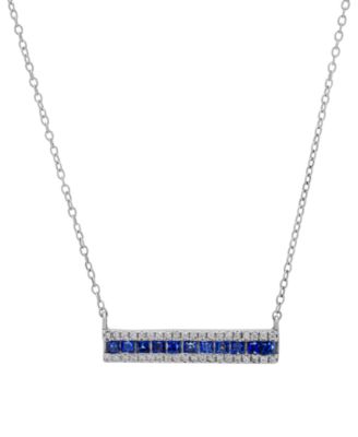 Macy's - Blue Spinel (5/8 ct. t.w.) & Lab Grown White Sapphire (3/8 ct. t.w.) Bar 18" Pendant Necklace in Sterling Silver